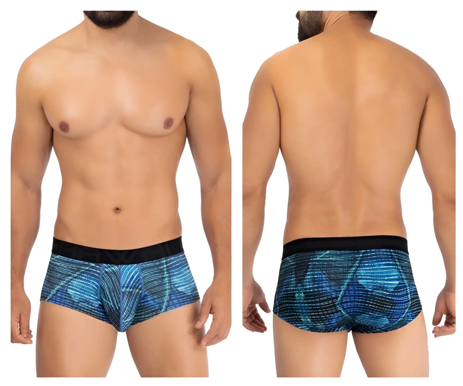Blue patterned hawai 42183 printed microfiber briefs with black elastic waistband for men in royal blue color