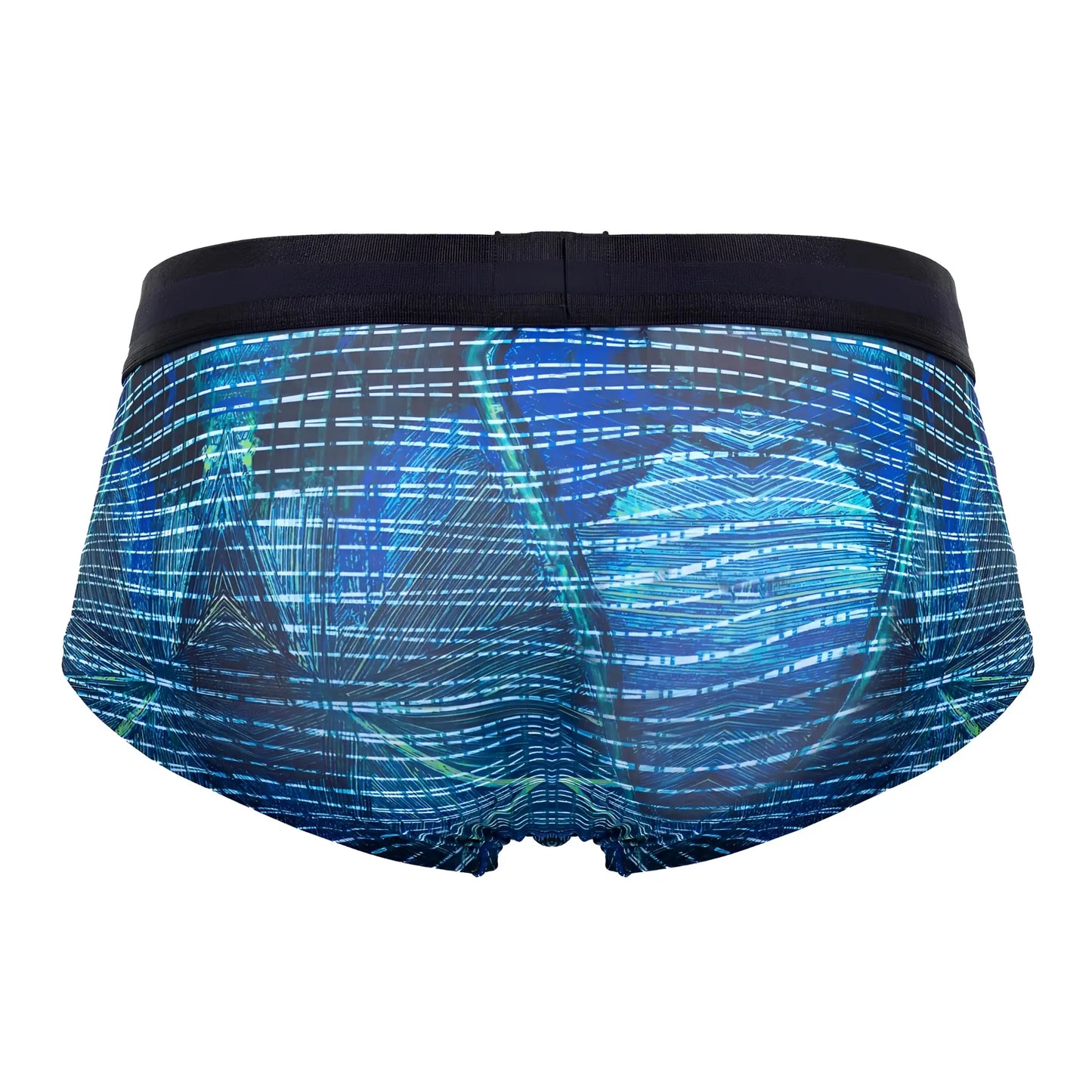 Hawai 42183 printed microfiber briefs in royal blue with blue patterns and a black elastic waistband