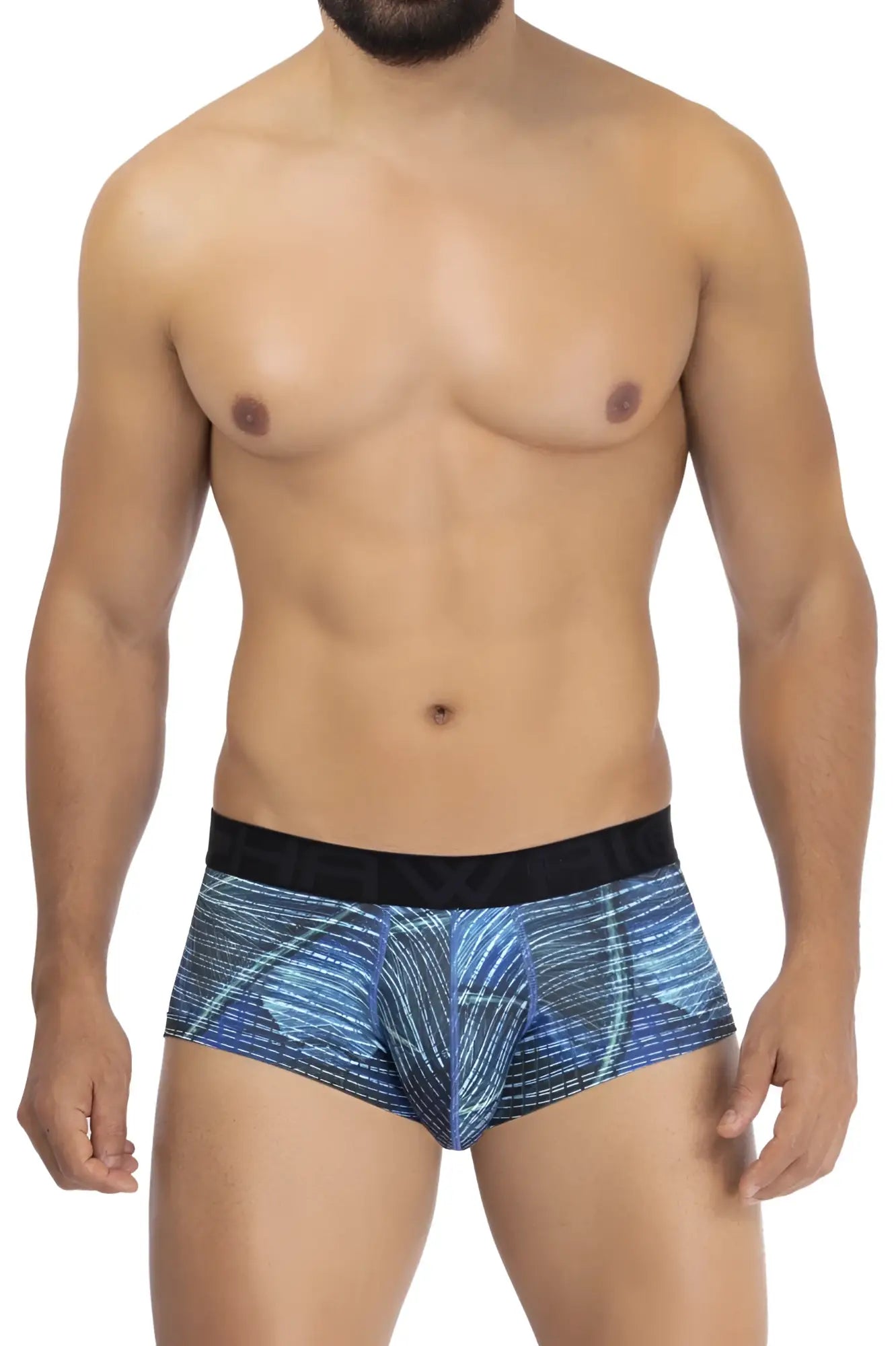 Hawai 42183 printed microfiber men’s briefs in royal blue with blue pattern and black waistband