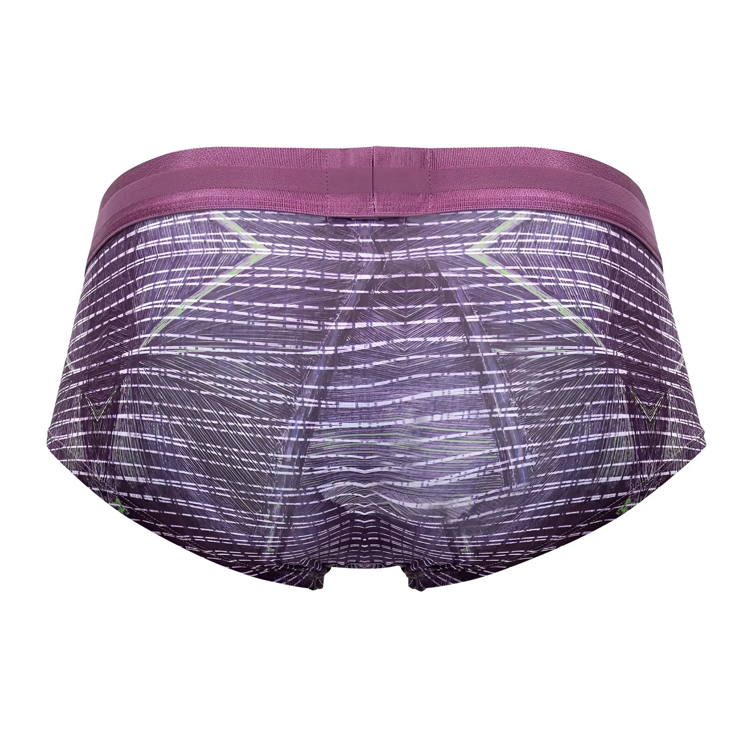 Hawai 42183 printed microfiber briefs in taupe with purple and white geometric pattern and matching waistband