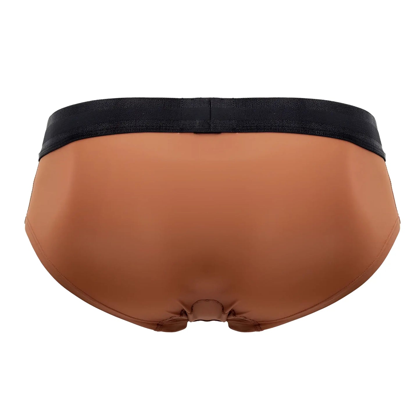 Brown satin microfiber hip briefs with a black elastic waistband in amber color hawai 42191 solid design