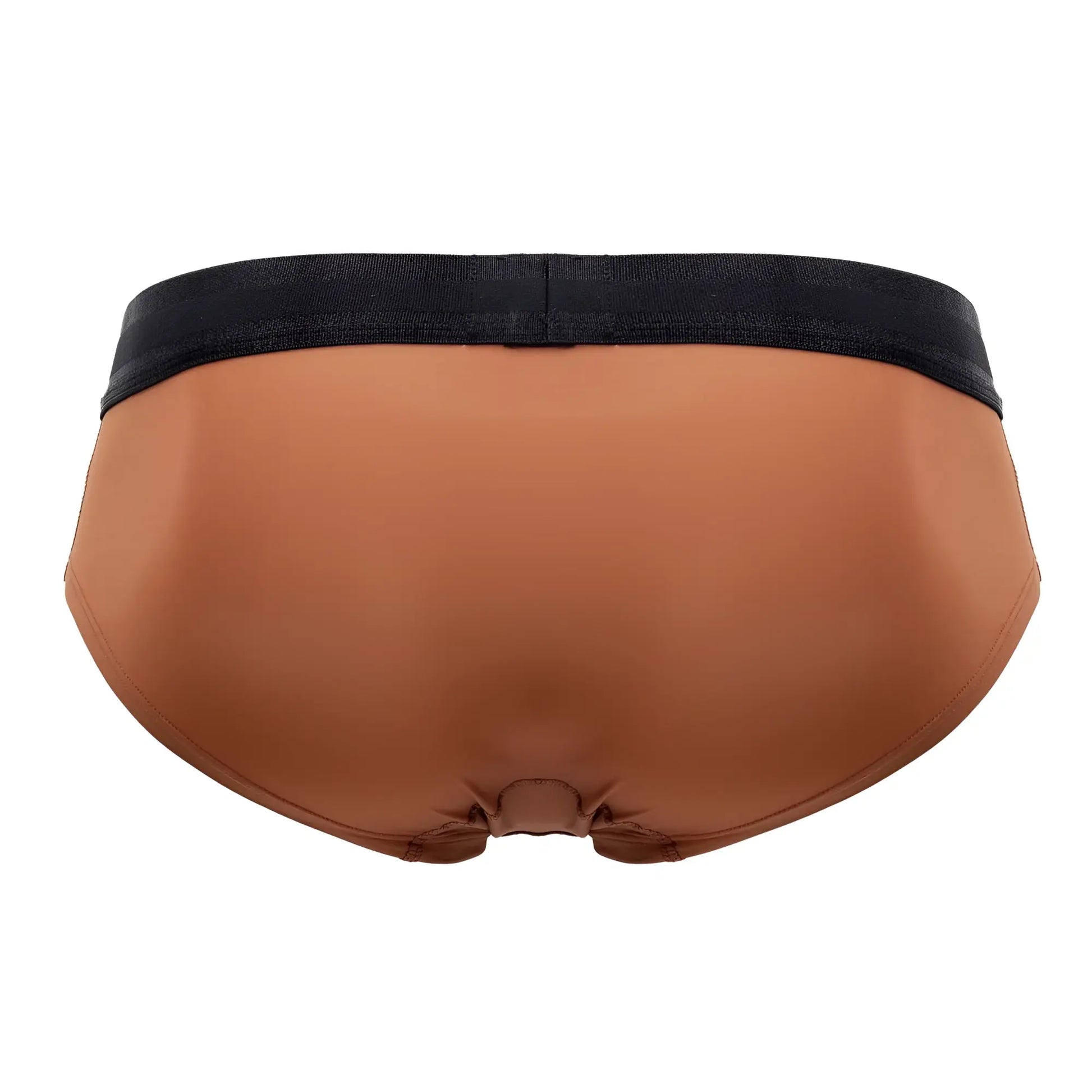 Brown satin microfiber hip briefs with a black elastic waistband in amber color hawai 42191 solid design