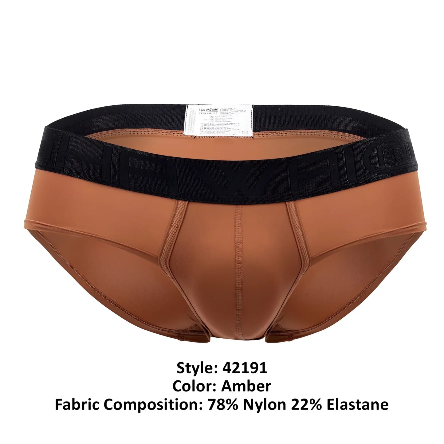 Amber hawaï 42191 solid microfiber men’s briefs with black embossed waistband made from 78% nylon 22% elastane