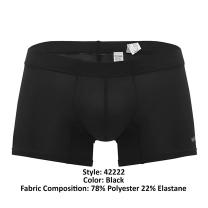 Black men’s hawai 42222 microfiber trunks in black with snug fit elastic waistband made of polyester and elastane
