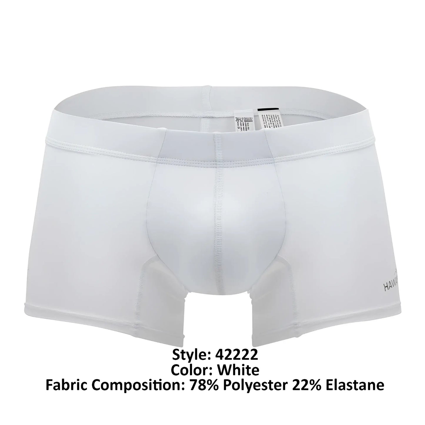 White men’s hawai 42222 microfiber trunks in white with contoured design made of 78 polyester 22 elastane for support