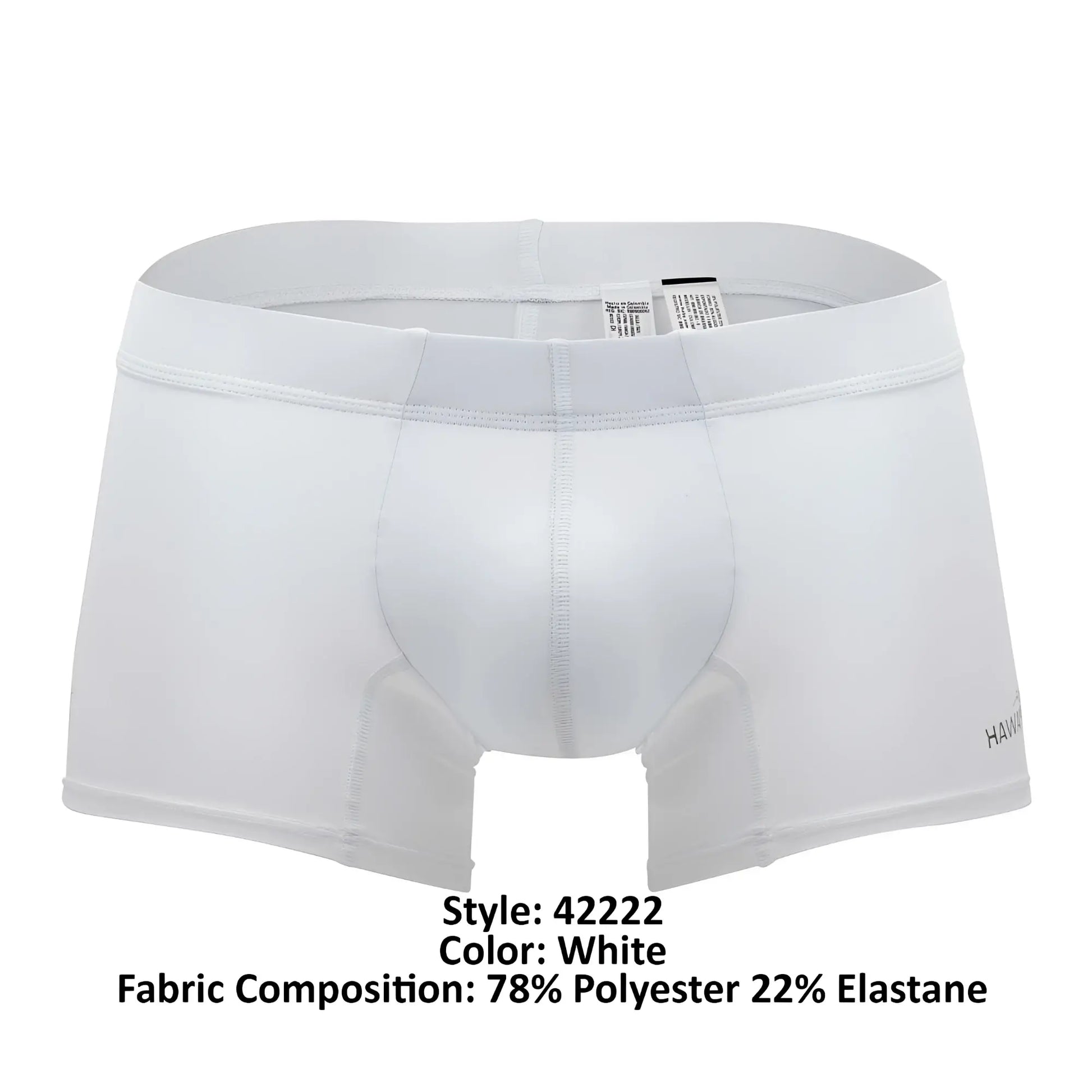 White men’s hawai 42222 microfiber trunks in white with contoured design made of 78 polyester 22 elastane for support