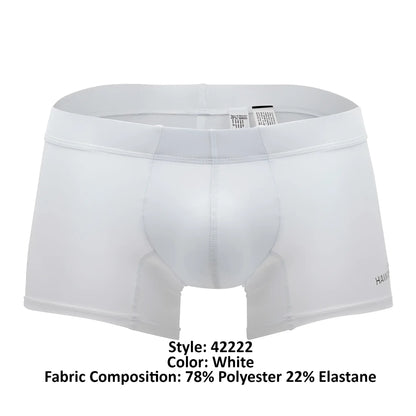 White men’s hawai 42222 microfiber trunks in white with contoured design made of 78 polyester 22 elastane for support