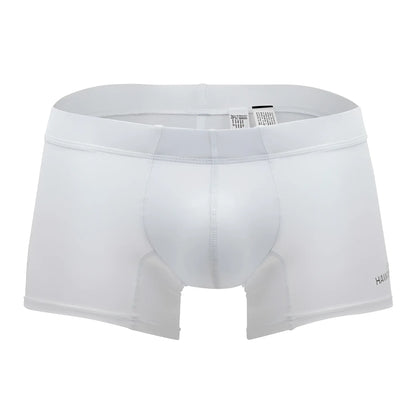 White men’s HAWAI 42222 microfiber trunks with smooth form-fitting design and subtle stitching in white color