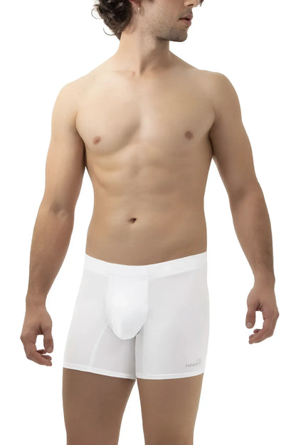 White men’s HAWAI 42222 microfiber trunks with supportive pouch elastic waistband in color white front view