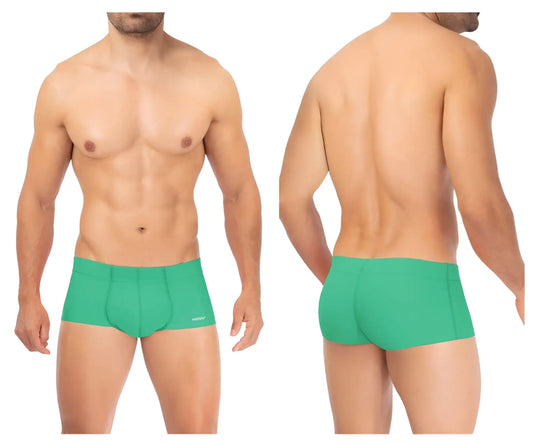 Green microfiber men’s briefs featuring a smooth, form-fitting design and subtle branding on the waistband