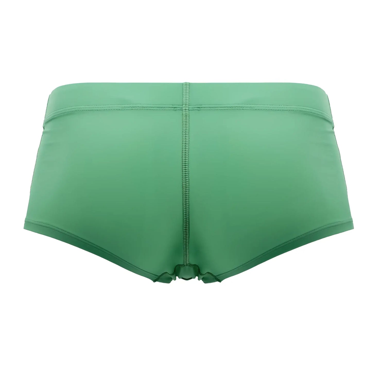 Back view of hawai 42308 microfiber trunks in solid green with smooth fabric finish and central seam detail