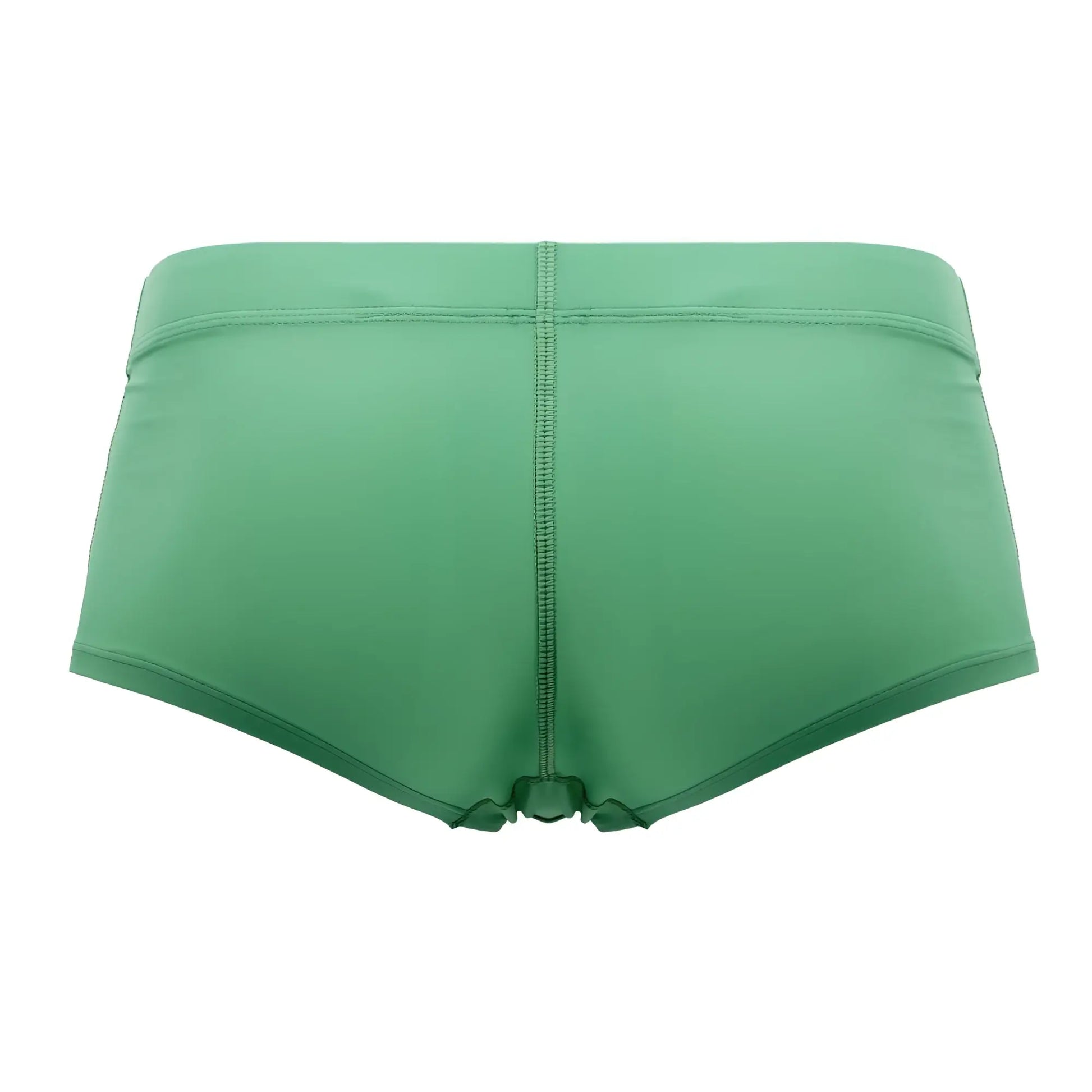 Back view of hawai 42308 microfiber trunks in solid green with smooth fabric finish and central seam detail