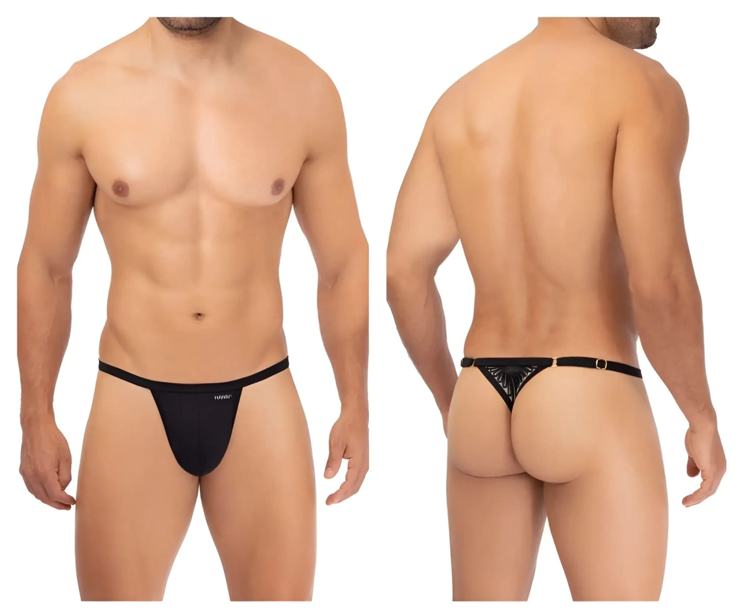 Black men’s microfiber thong hawa 42317 in black with subtle geometric pattern on the back and front brand logo