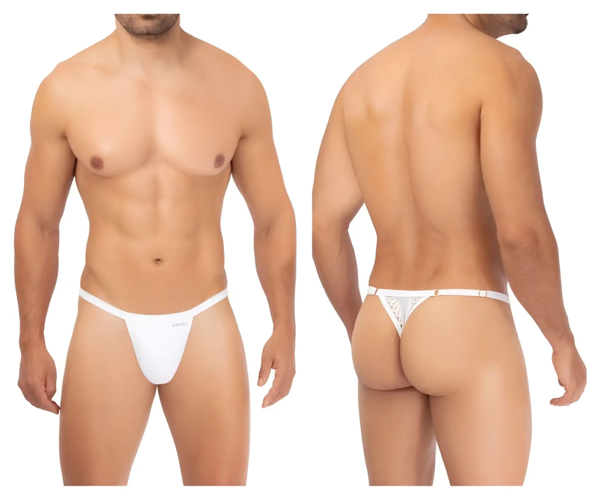White lace thong microfiber hawai 42317 with intricate pattern and thin waistband in white color front side