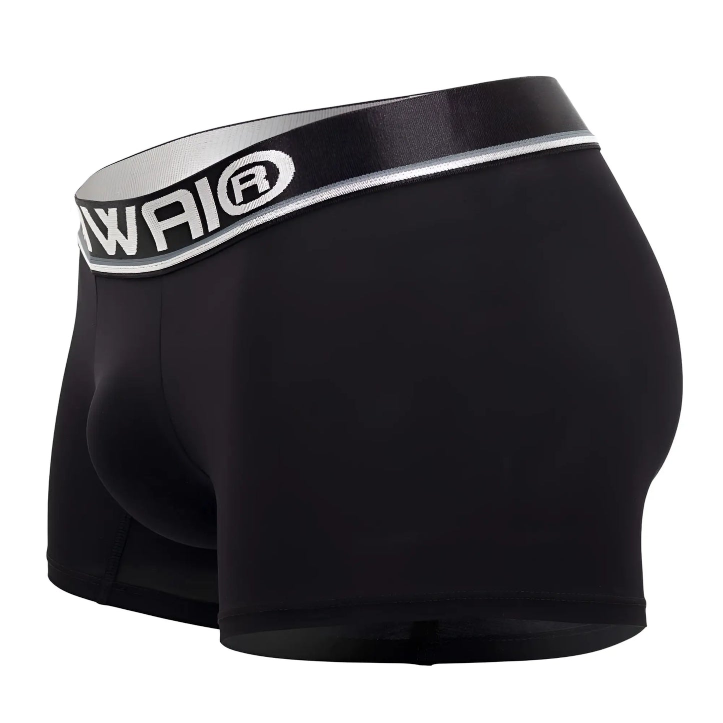 Black hawai 42326 microfiber boxer briefs with silver and black waistband featuring awai logo in black color
