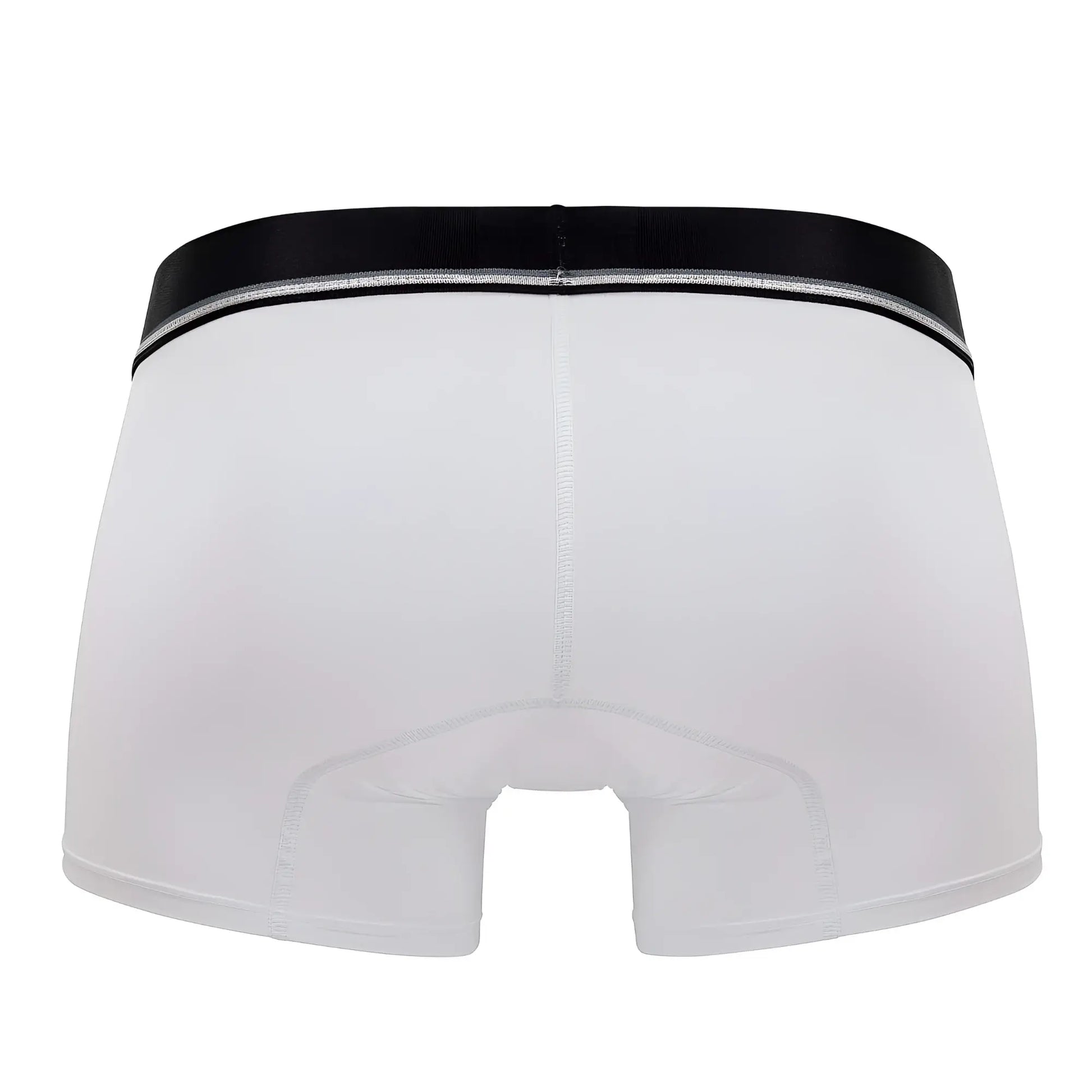White hawaI 42326 microfiber boxer briefs with black elastic waistband and subtle silver stripe front view