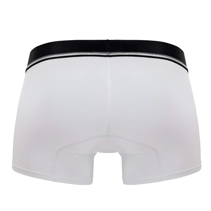 White hawaI 42326 microfiber boxer briefs with black elastic waistband and subtle silver stripe front view