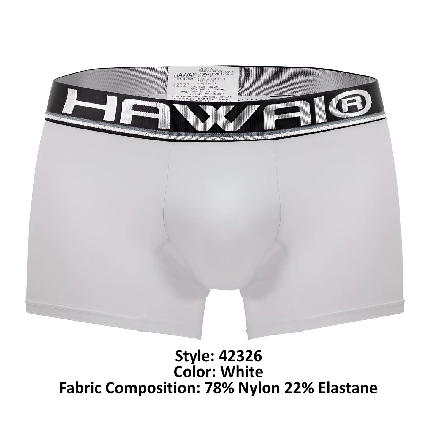 White hawai 42326 microfiber boxer briefs with a black and white elastic waistband featuring the hawai logo