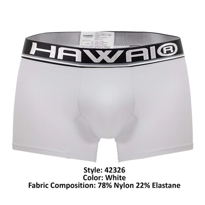 White hawai 42326 microfiber boxer briefs with a black and white elastic waistband featuring the hawai logo