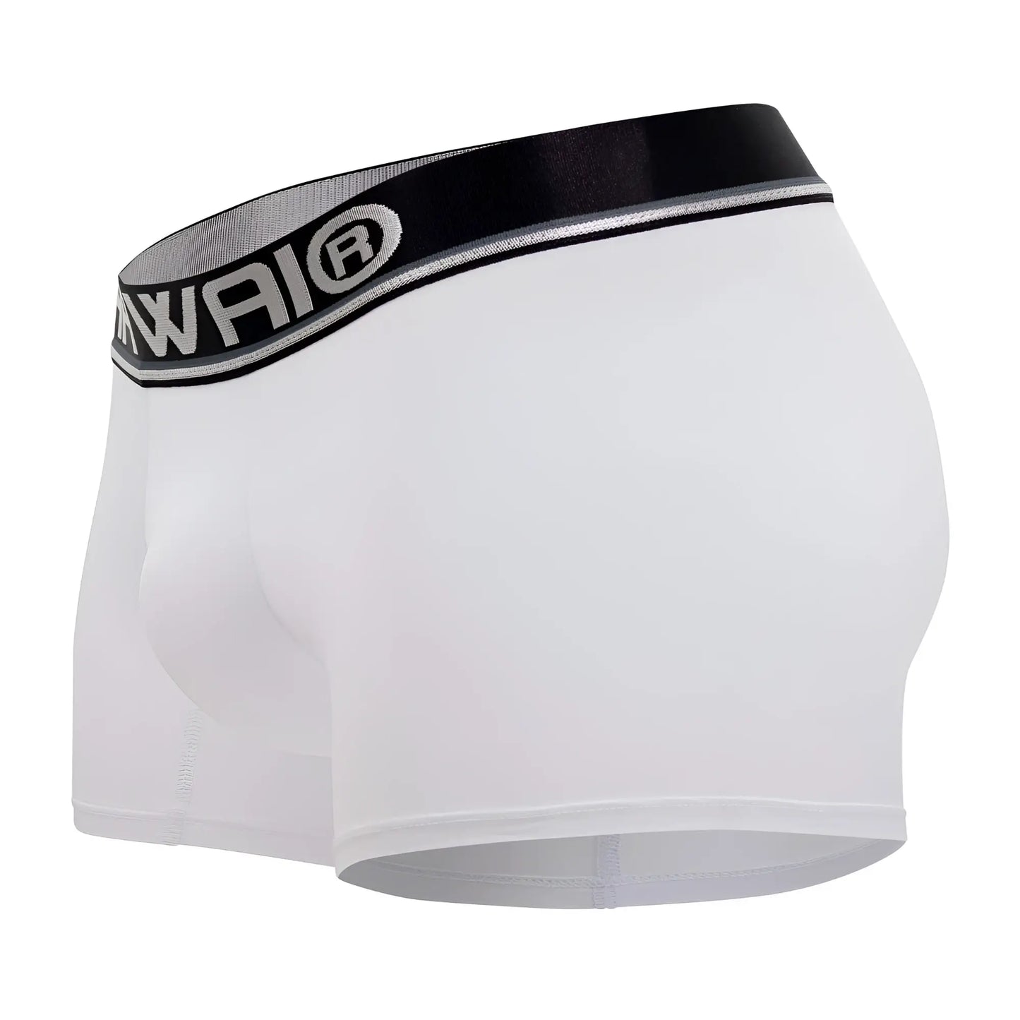 White hawai 42326 microfiber boxer briefs with black awai elastic waistband and silver logo lettering