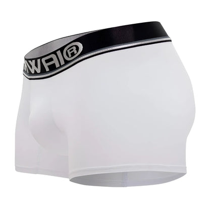 White hawai 42326 microfiber boxer briefs with black awai elastic waistband and silver logo lettering