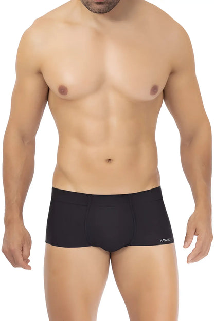 Black mens microfiber briefs with subtle hawaiian logo on the side in color black model hawai 42344 trunks