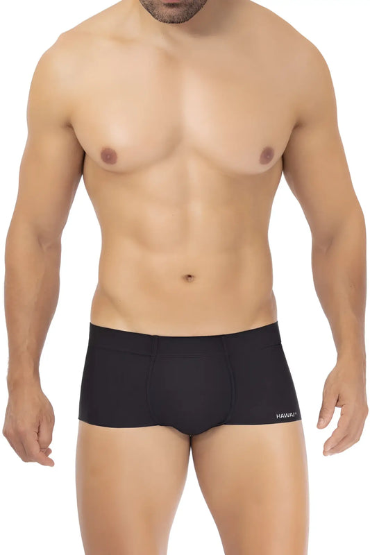Black mens microfiber briefs with subtle hawaiian logo on the side in color black model hawai 42344 trunks