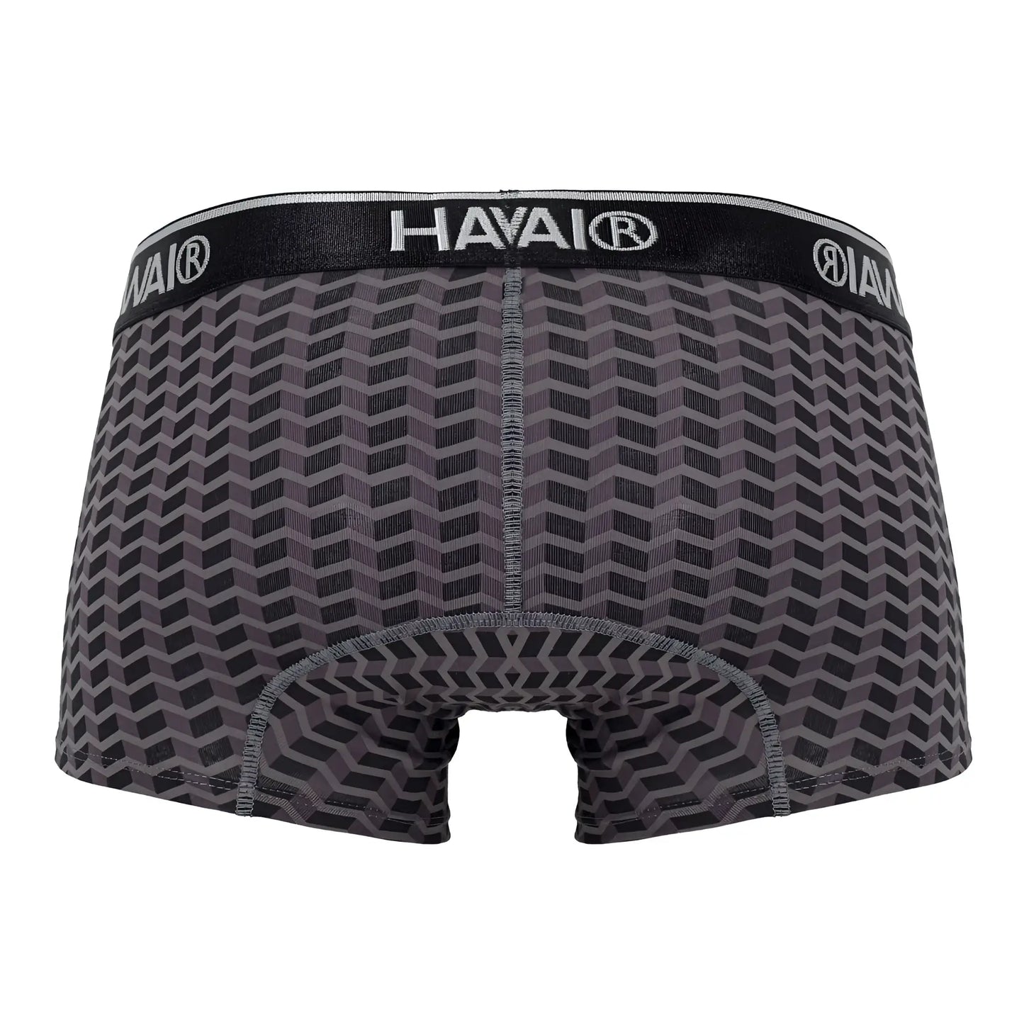 Gray havai 42371 printed trunks men’s boxer briefs with black and gray geometric pattern and branded elastic waistband