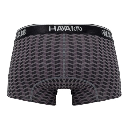 Gray havai 42371 printed trunks men’s boxer briefs with black and gray geometric pattern and branded elastic waistband