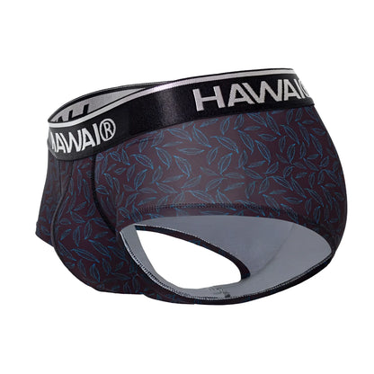 Dark purple Hawaii 42380 printed briefs with subtle leaf pattern and black waistband with white Hawaii logo