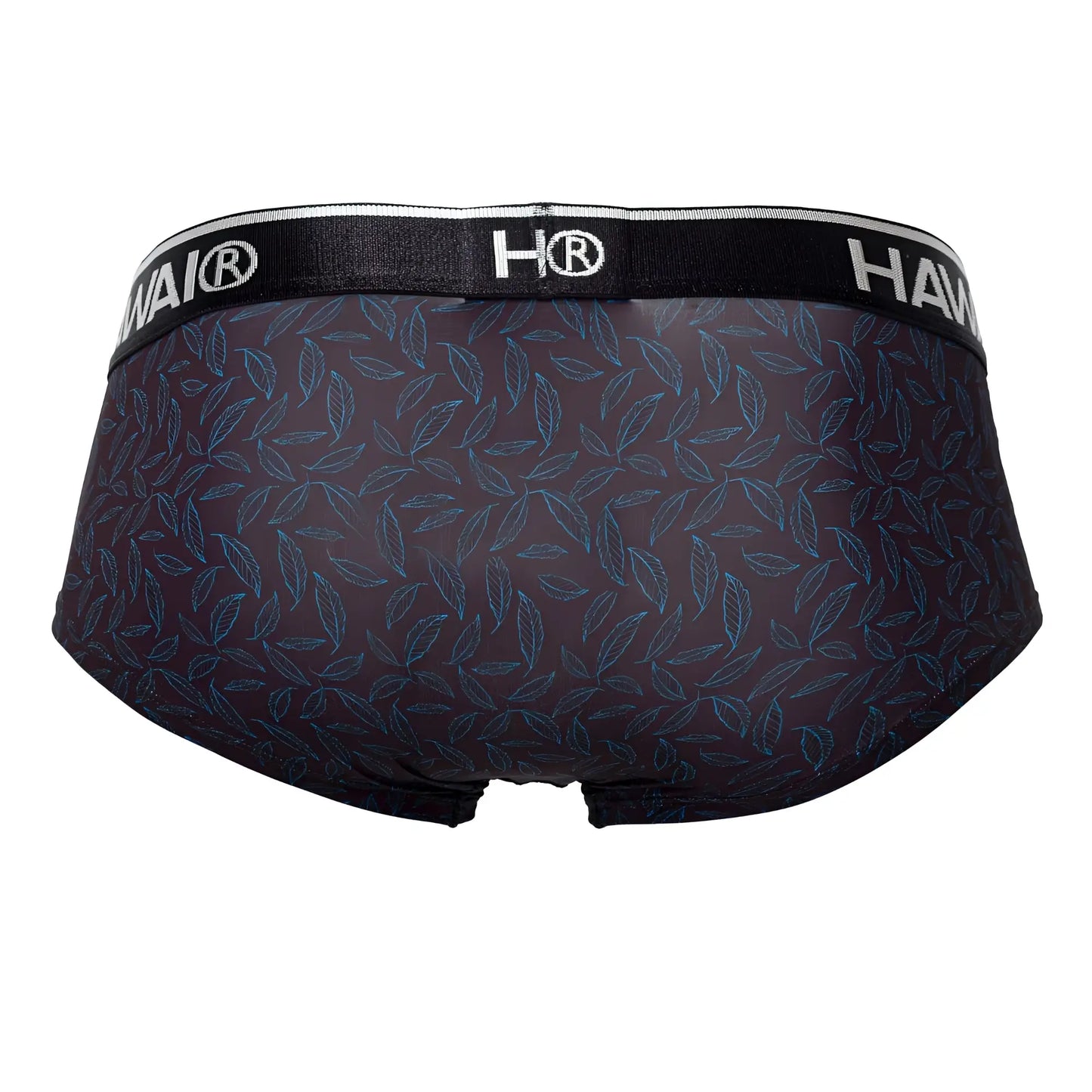Black men’s briefs hawai 42380 with subtle blue leaf pattern and black hai elastic waistband in black color