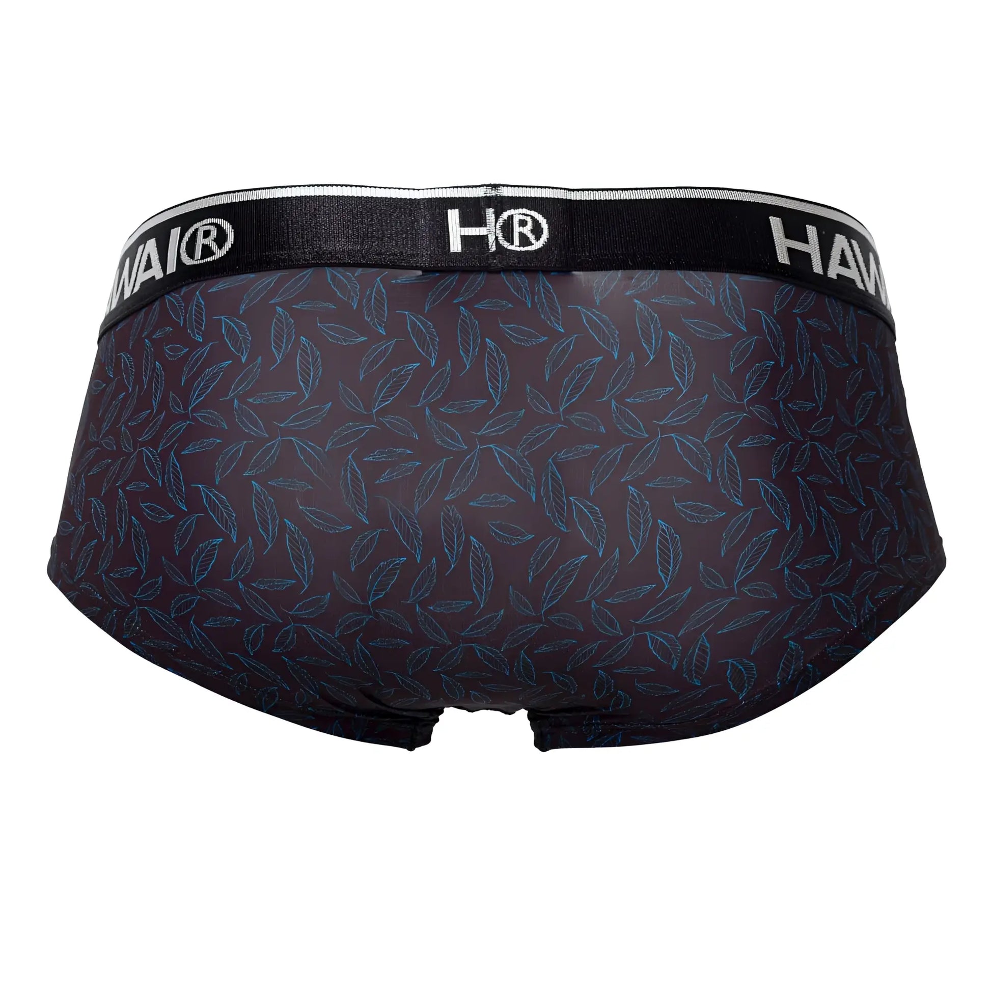 Black men’s briefs hawai 42380 with subtle blue leaf pattern and black hai elastic waistband in black color
