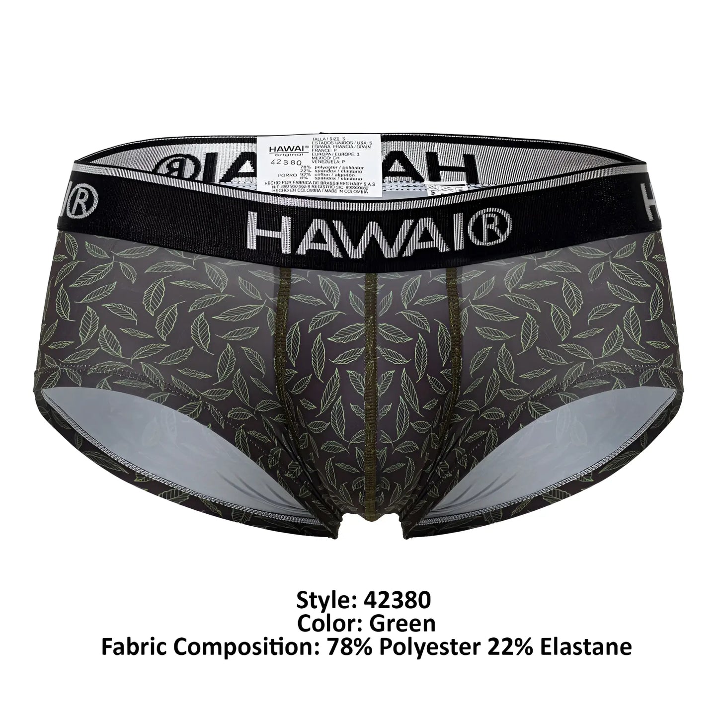 Hawai 42380 printed briefs men’s underwear in black and green with leaf pattern for comfortable everyday wear