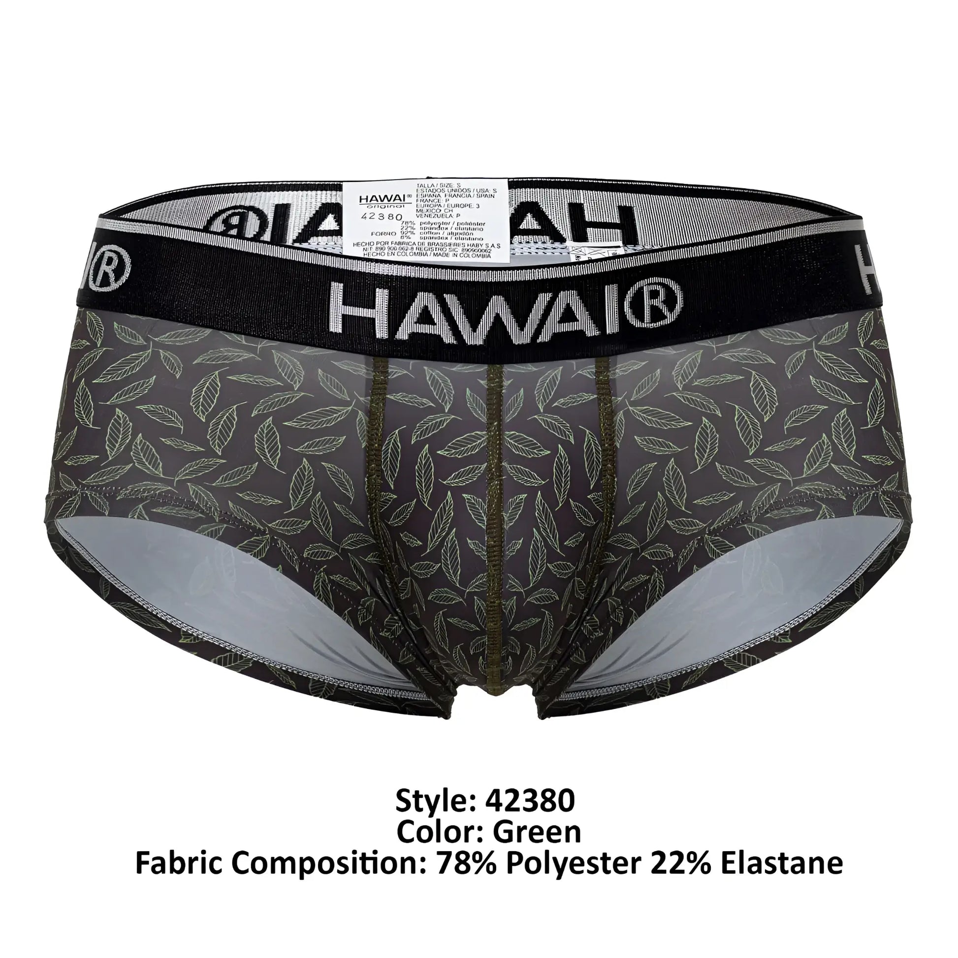 Hawai 42380 printed briefs men’s underwear in black and green with leaf pattern for comfortable everyday wear