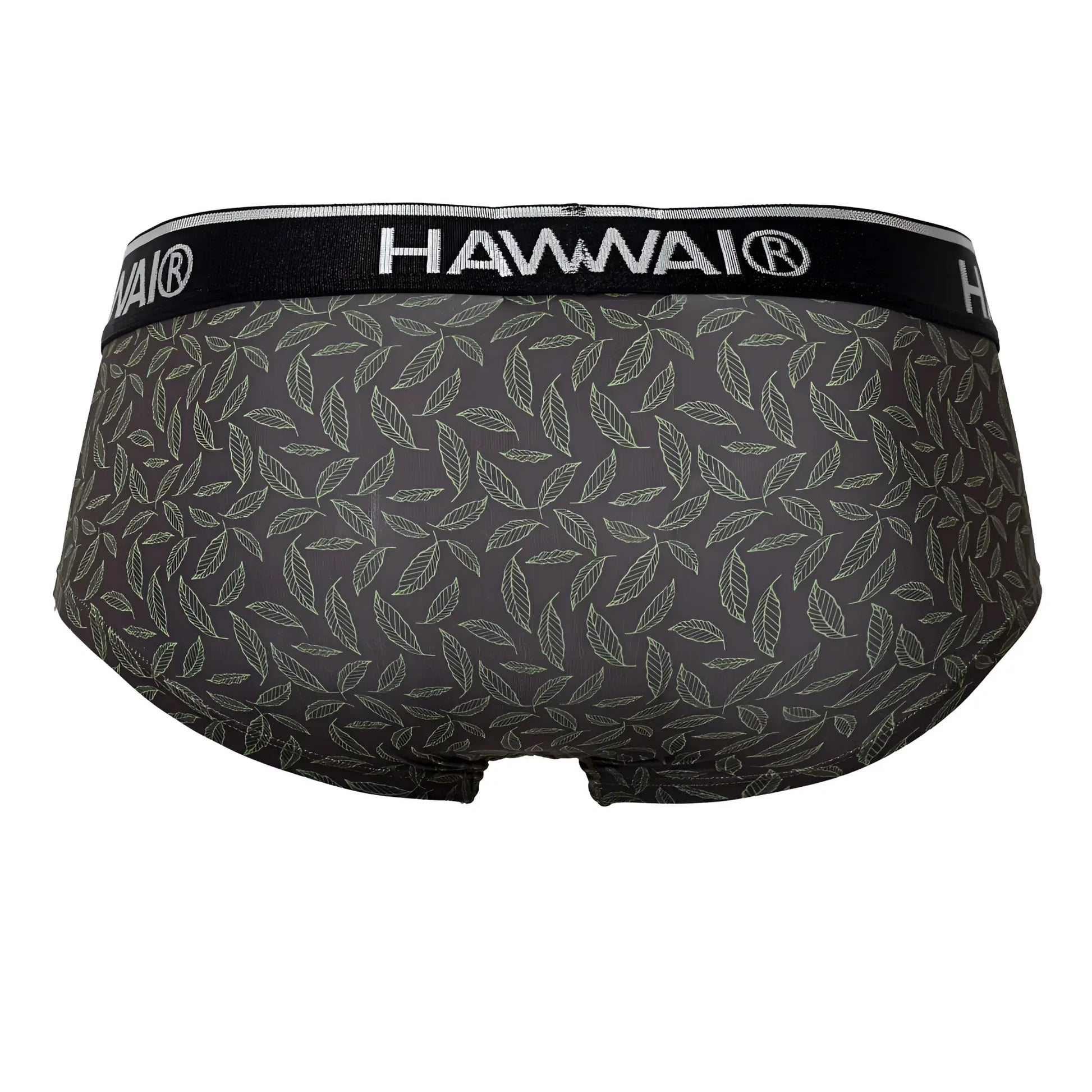 Dark gray hawaii men’s briefs with a subtle white leaf pattern from the hawai 42380 printed briefs color green collection