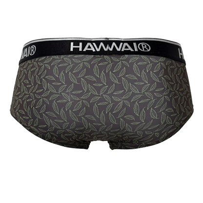 Dark gray hawaii men’s briefs with a subtle white leaf pattern from the hawai 42380 printed briefs color green collection