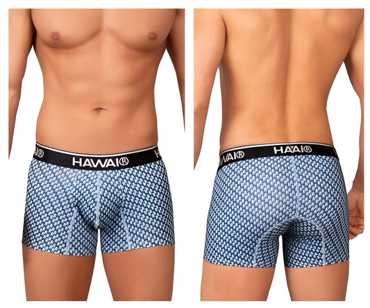 Blue patterned hawaii 42420 printed trunks boxer briefs with black waistband designed for comfortable wear