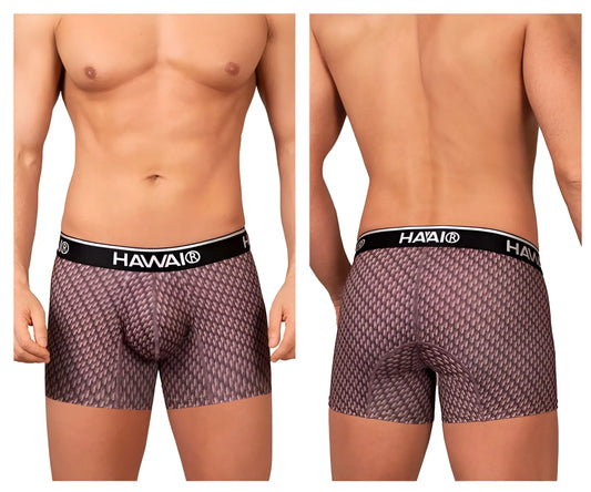 Hawai 42420 printed trunks in textured muted purple with a black elastic waistband for comfortable fit