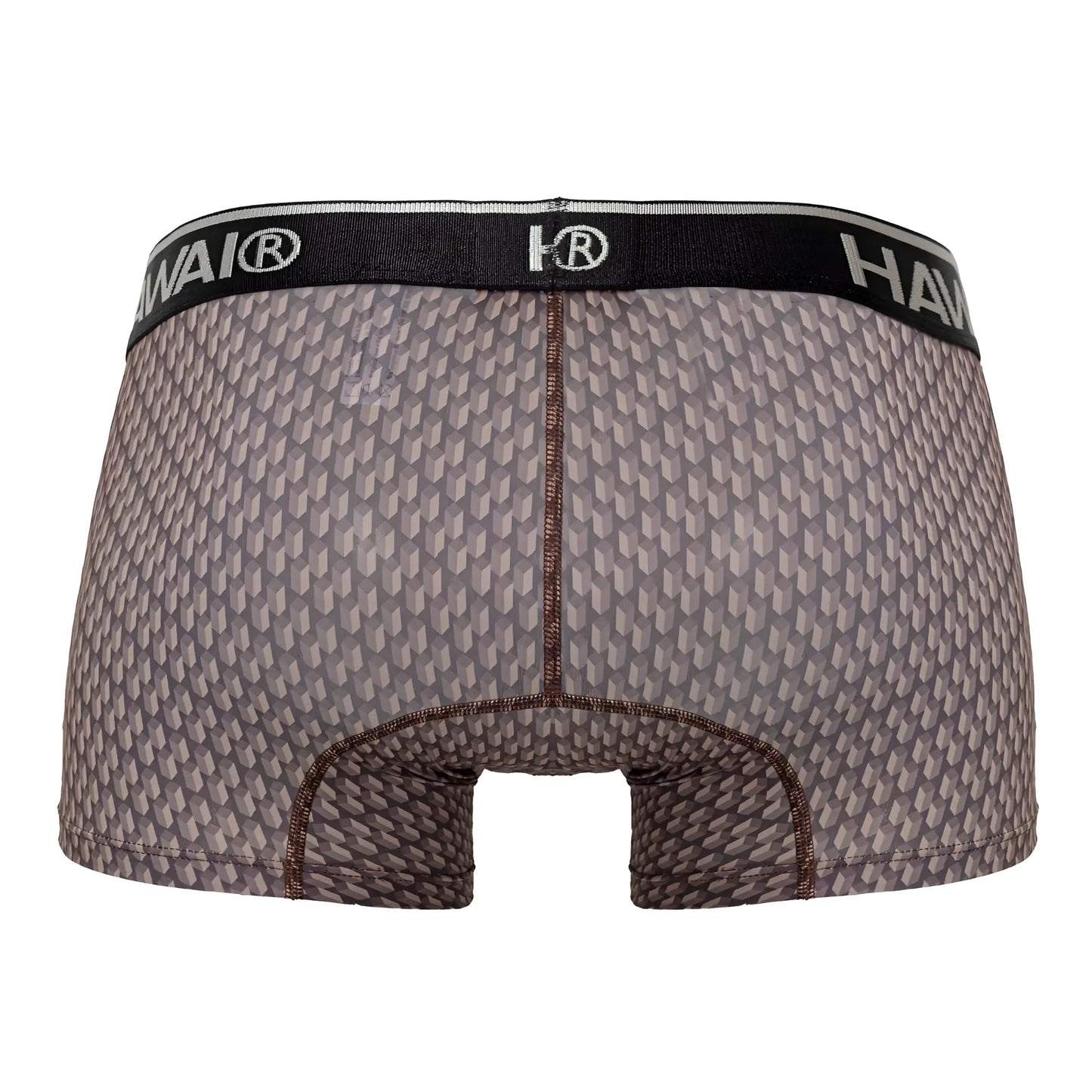 Gray patterned men’s boxer briefs with black hawai waistband in cocoa color printed trunks 42420 style