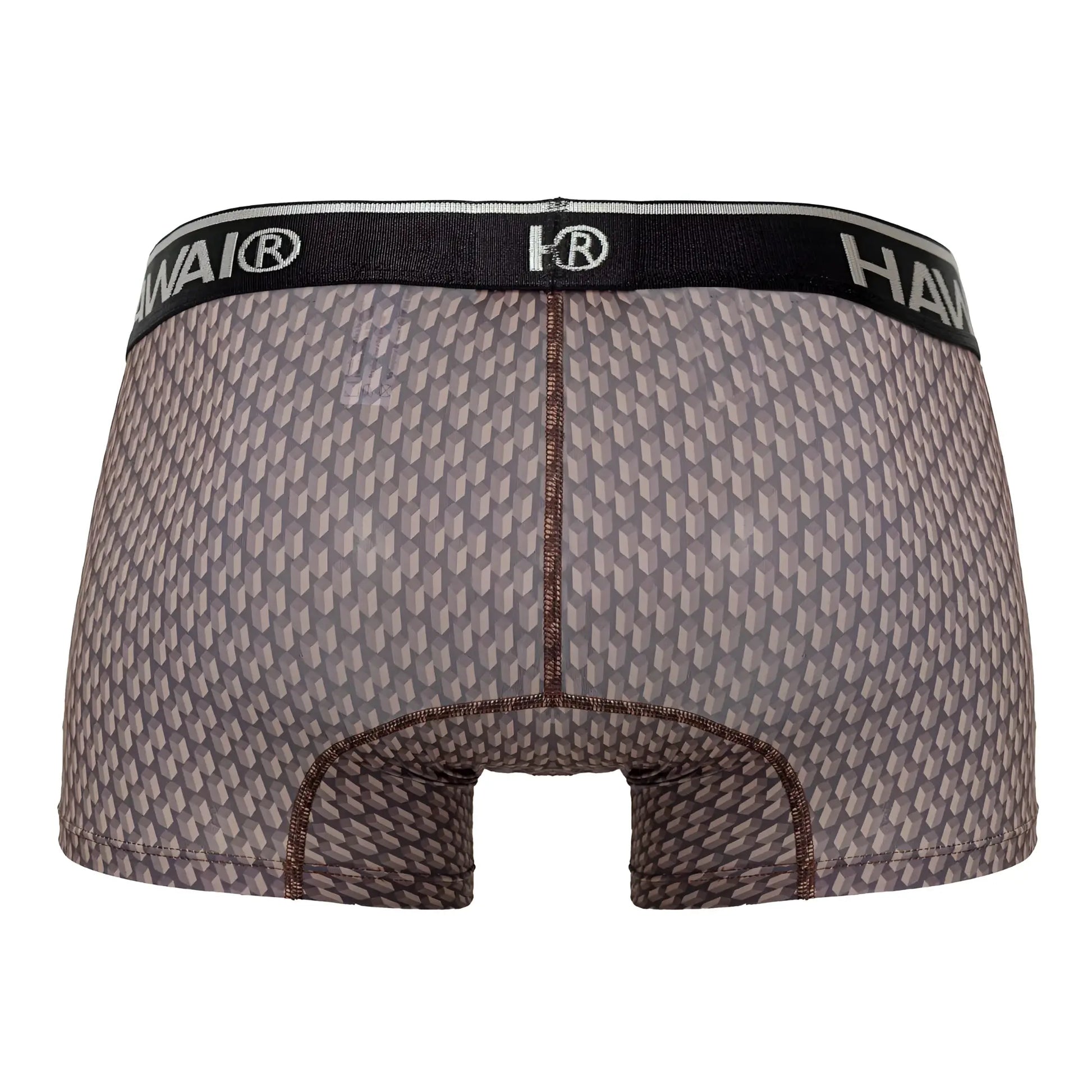 Gray patterned men’s boxer briefs with black hawai waistband in cocoa color printed trunks 42420 style