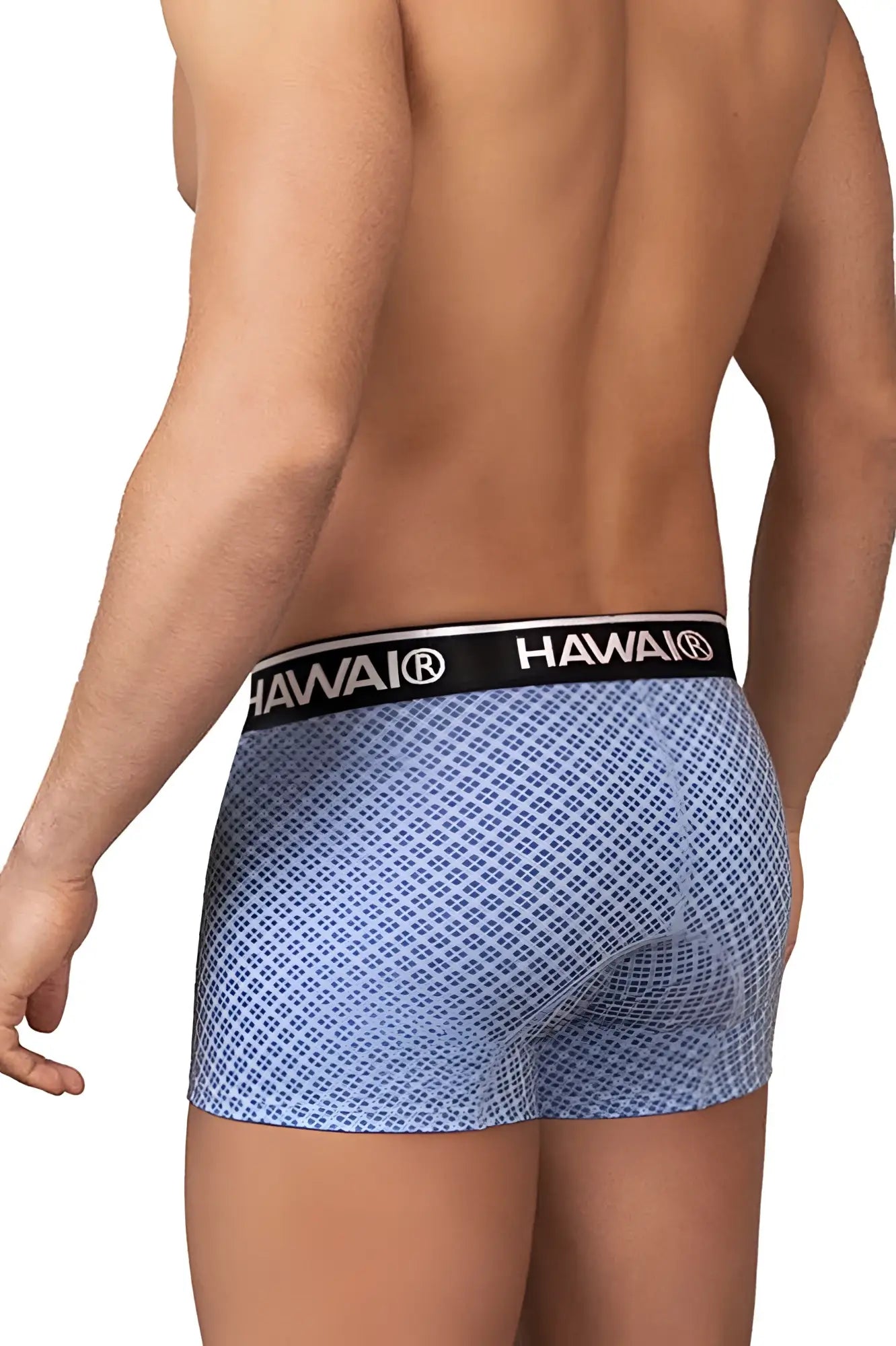 Light blue hawaii 42421 printed trunks boxer briefs with subtle geometric pattern and black waistband