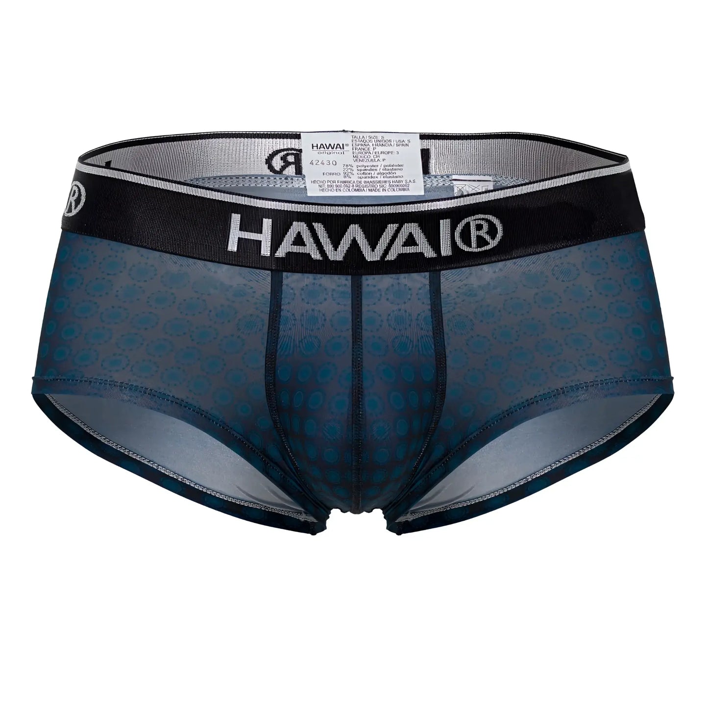 Hawaii 42430 printed men’s briefs in dark teal with subtle pattern and black elastic waistband in blue color