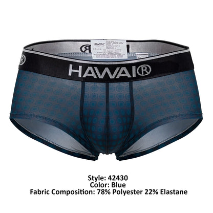 Blue patterned hawai 42430 printed men’s briefs with black waistband and subtle shell-like design
