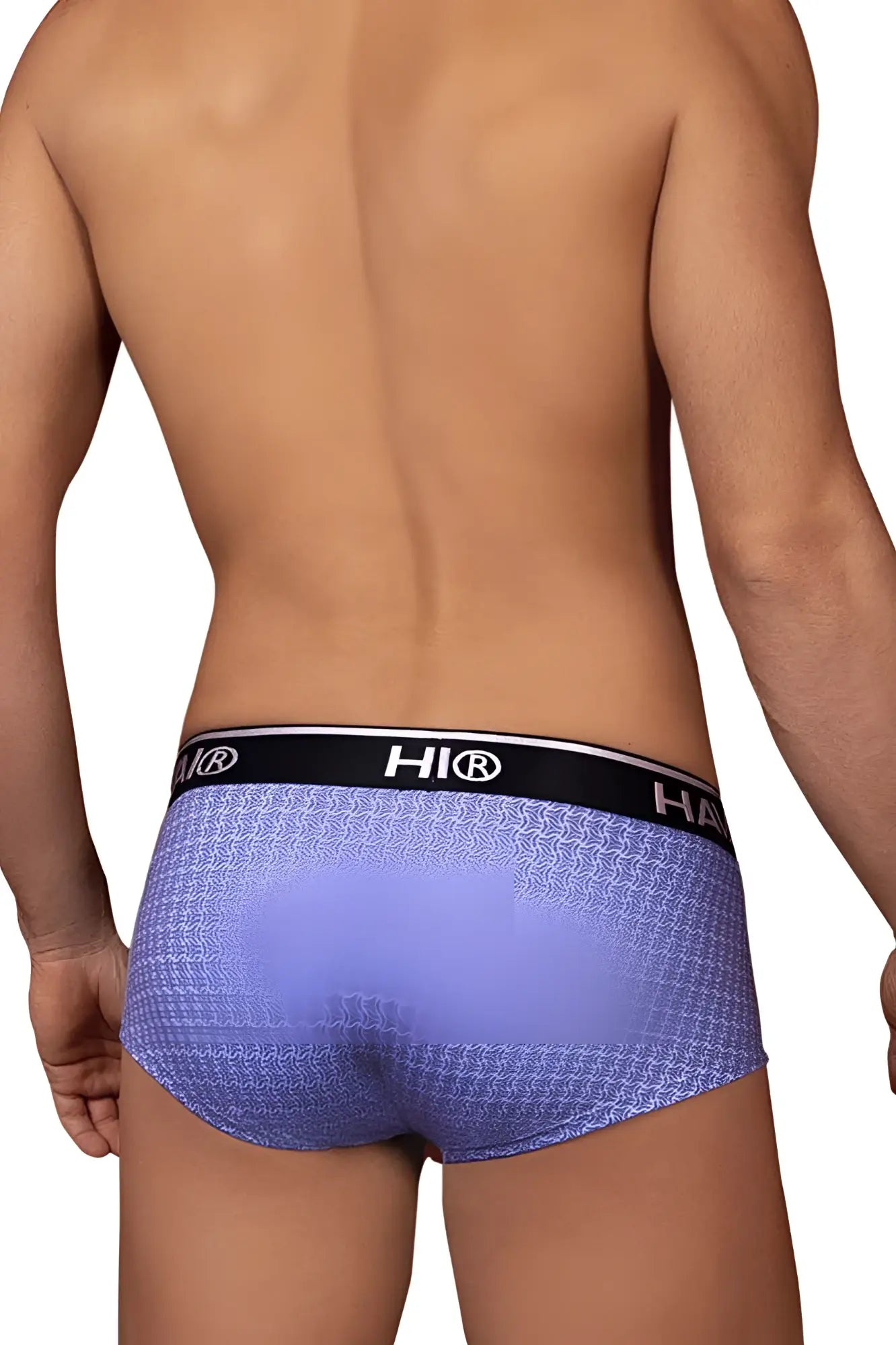 Purple printed briefs with black waistband featuring hi logo in blue hawai 42431 collection