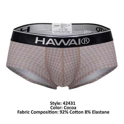 Hawai 42431 printed briefs in cocoa color with subtle leaf pattern and black elastic waistband featuring brand logo