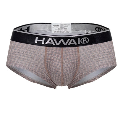 Hawaii HAWAI 42431 printed briefs in cocoa with beige and gray leaf pattern and black elastic waistband