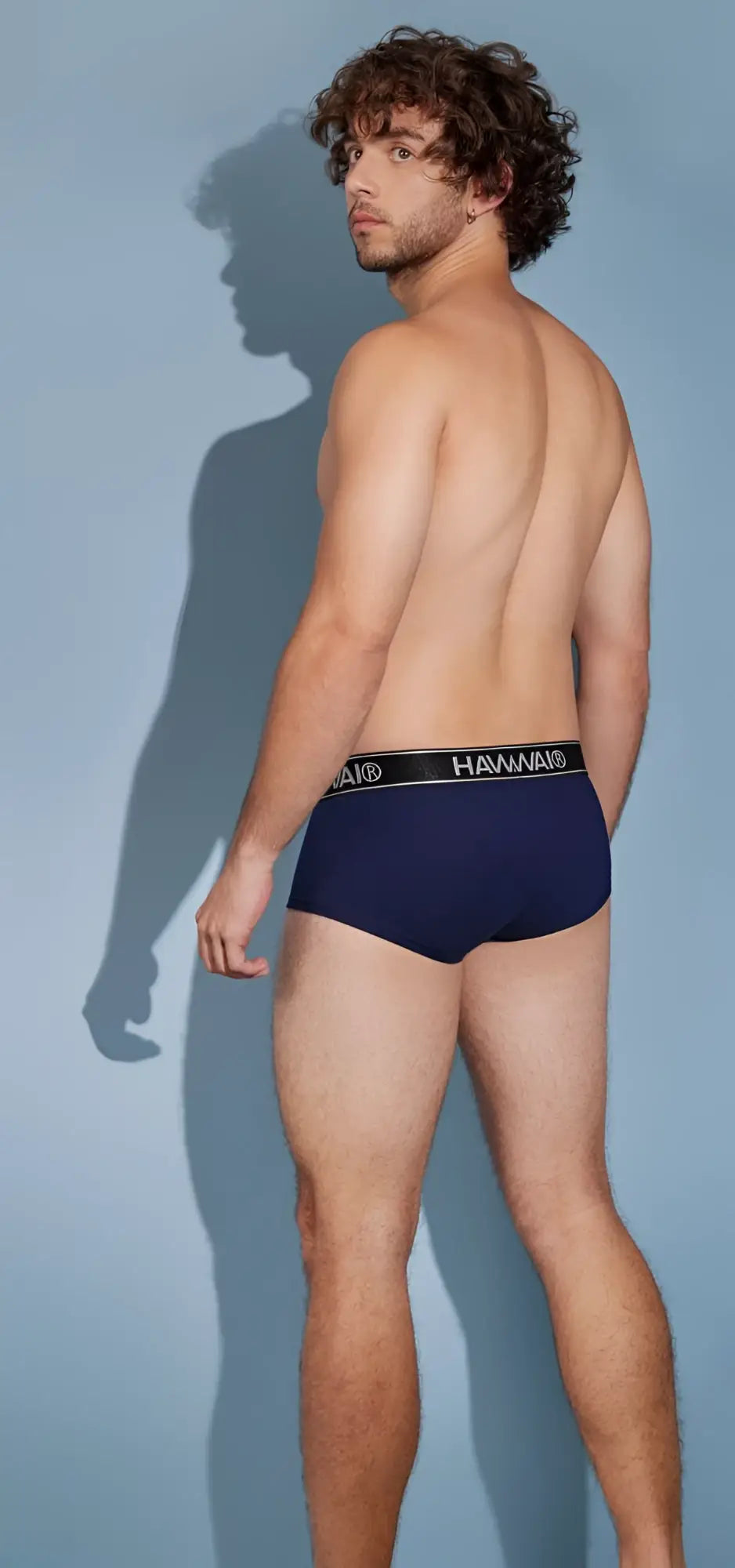 Navy blue hammer brand microfiber briefs with black elastic waistband featuring white brand name lettering