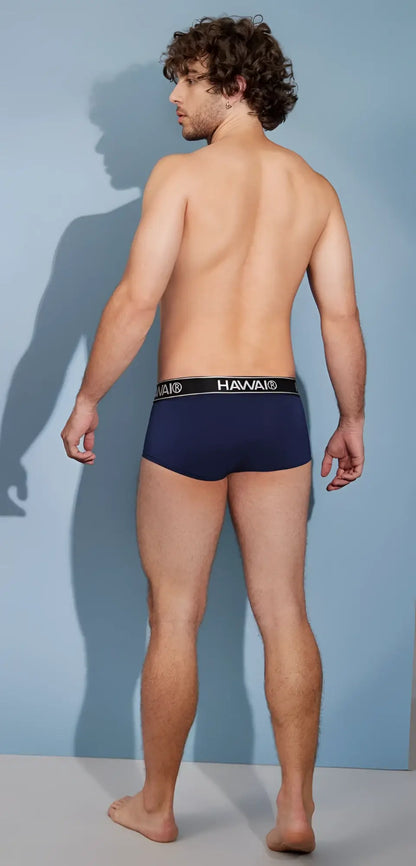 Navy blue Hawai 41961 microfiber briefs with black elastic waistband featuring white Hawaii brand lettering