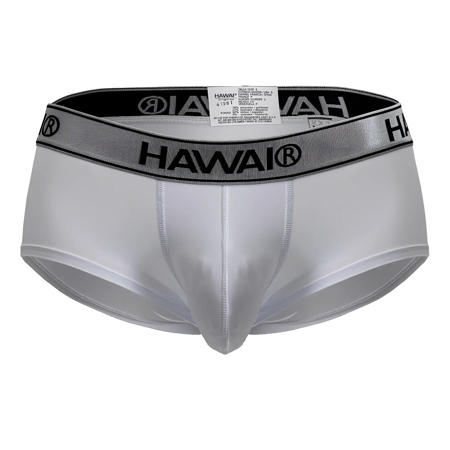 White Hawai microfiber briefs in white with a silver and black elastic waistband for comfortable wear