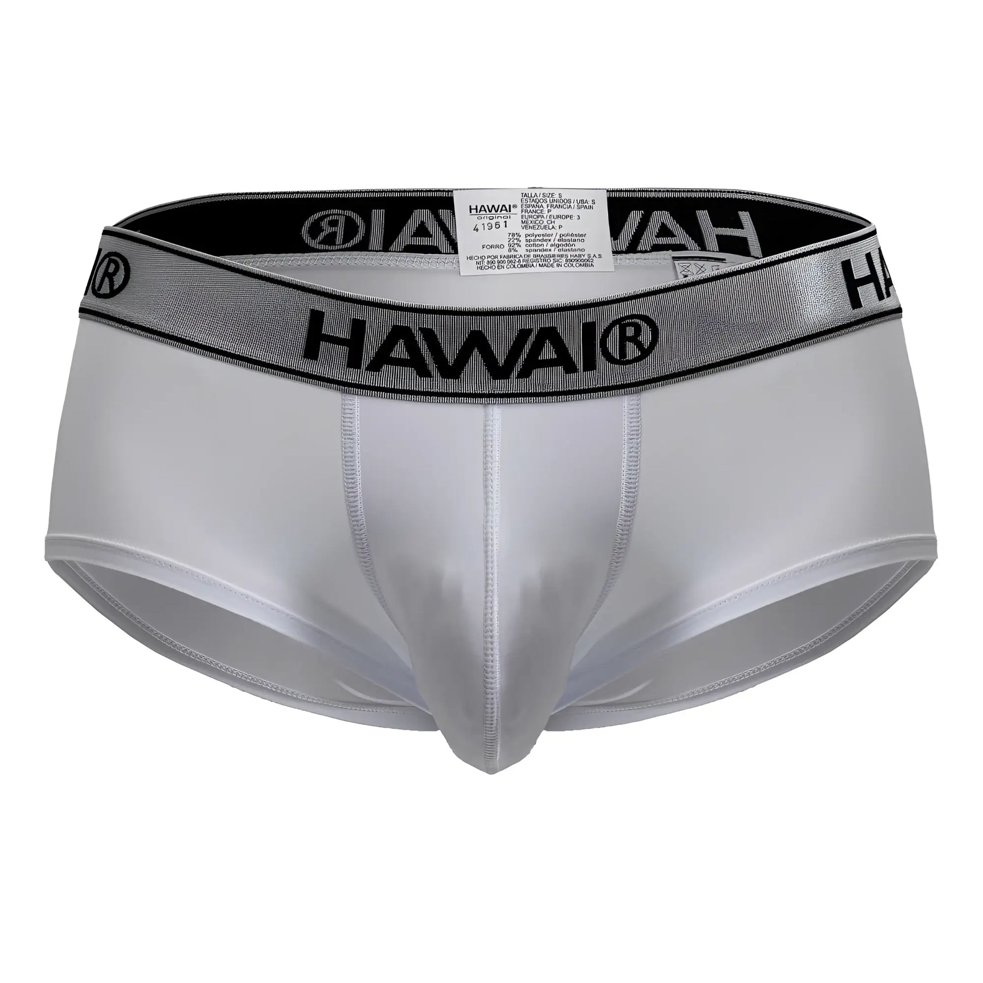 White Hawai microfiber briefs in white with a silver and black elastic waistband for comfortable wear